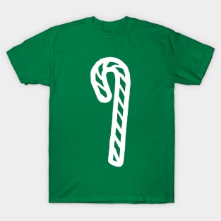 White Line Drawing One Candy Cane at Christmas T-Shirt